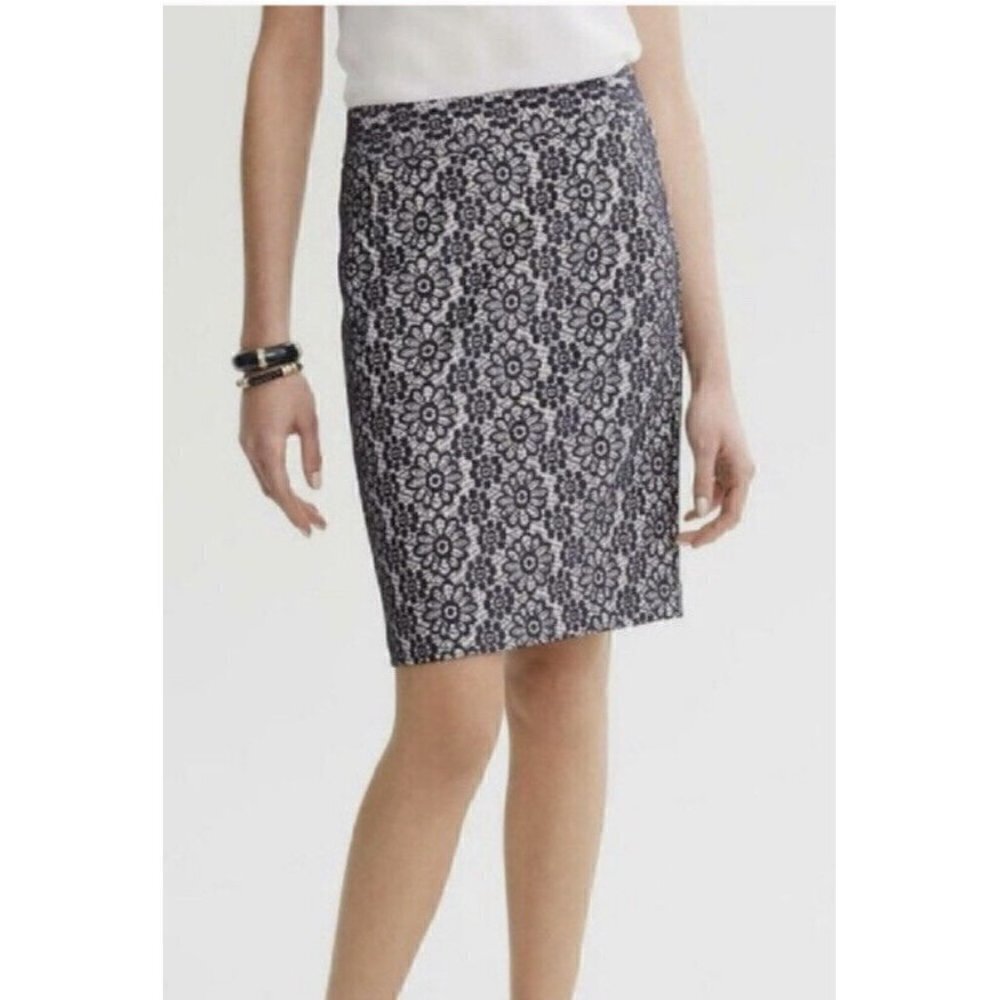 Banana Republic Womens 4 Blue White Stretch Daisy Lace Pencil‎ Work Career Skirt